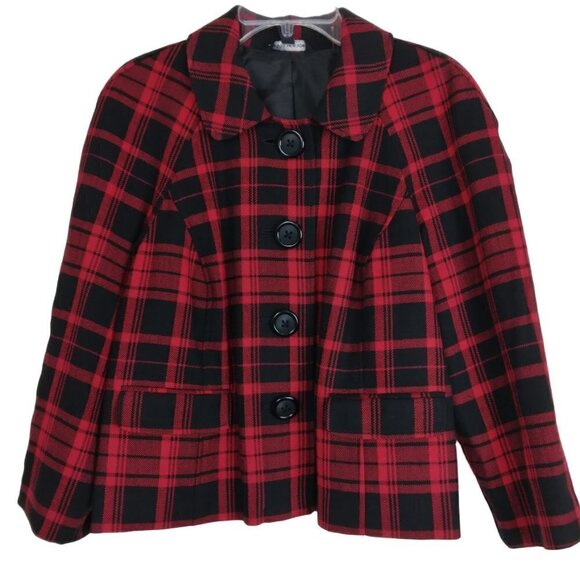 Briggs NY | NWT Plaid  Red Black Wool Blazer Jacket | Size 16P - Picture 1 of 11